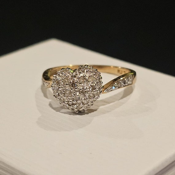 Vintage .25ct Diamond Puffed Heart Ring 10k Yello… - image 7