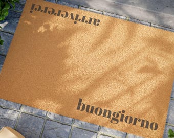 Felpudo, Felpudo italiano Buongiorno, Felpudo Arrivederci, Felpudo de bienvenida, Regalo de inauguración de la casa, Decoración italiana para el hogar, Alfombra para puerta de entrada, Felpudo para entrada al aire libre