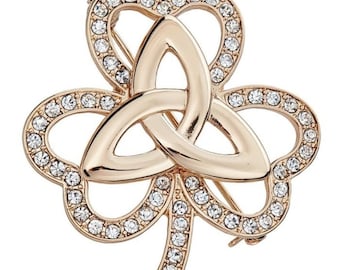 Gold Shamrock Brooch - CZ Golld Plated Shamrock Pin