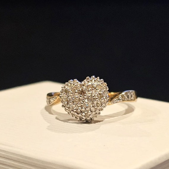 Vintage .25ct Diamond Puffed Heart Ring 10k Yello… - image 9
