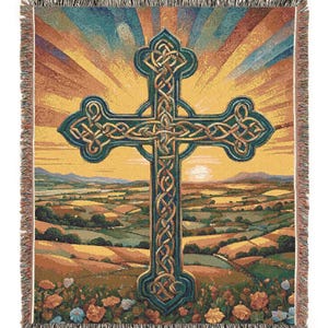 Celtic Cross Woven Blanket, Cozy Home Decor, Perfect Gift for Spiritual Occasions, Throw Blanket for Meditation, Warm Prayer Shawl, Unique