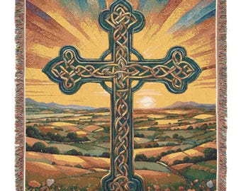 Celtic Cross Woven Blanket, Cozy Home Decor, Perfect Gift for Spiritual Occasions, Throw Blanket for Meditation, Warm Prayer Shawl, Unique