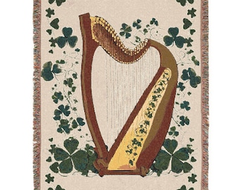 Irish Harp Woven Blanket | Cozy Home Decor, Gift for Music Lovers, Irish Themed, St. Patrick's Day, Unique Throw, Symbol of Ireland Throw