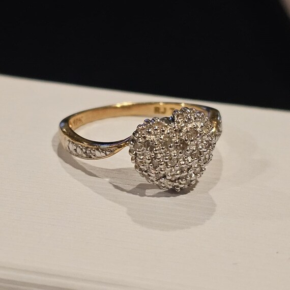 Vintage .25ct Diamond Puffed Heart Ring 10k Yello… - image 10