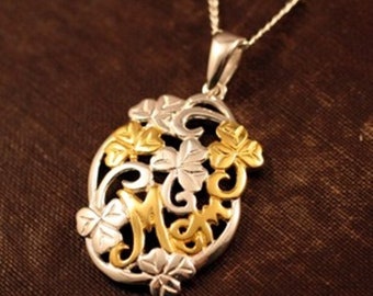 Shamrock Mom Pendant – Sterling Silver & Gold, Irish Heritage Necklace
