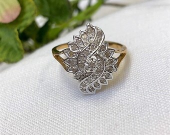 Vintage Estate 1/4ct Diamond Marquise Cluster Head 10K Gold Ring size 7