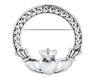 Silver Woven Claddagh Brooch