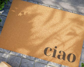 Felpudo italiano Ciao, felpudo de bienvenida, regalo de inauguración, decoración italiana para el hogar, alfombra para puerta de entrada, decoración para entrada exterior.