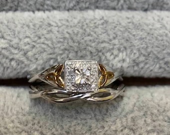 Celtic Knot Diamond Bridal Set – Sterling Silver & Gold, Size 8