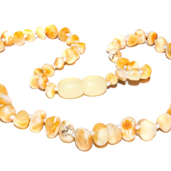 Genuine Raw Baltic Amber Baby Teething Necklace White / Butter color baroque beads authentic