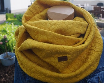 Cuddly loop curry colored loop curry yellow cable pattern loop scarf