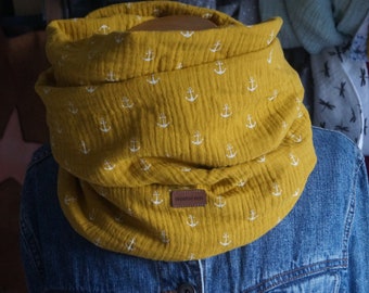 Loop scarf mussel mustard yellow white anchor loop