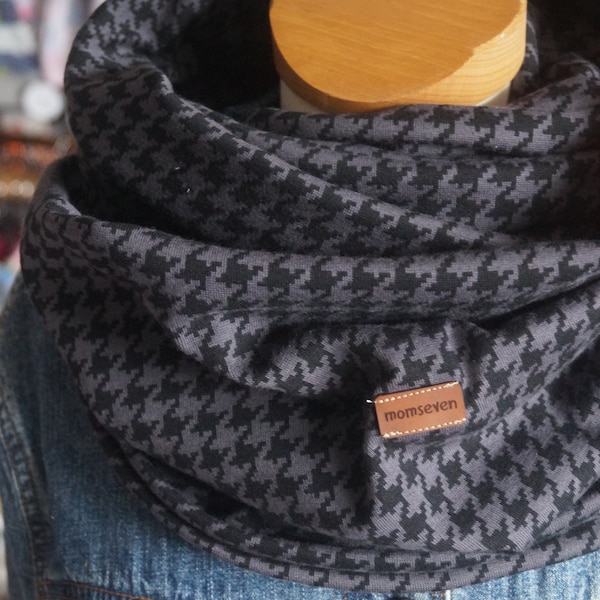 Loop Kuschelweicher Jacquard Hahnentritt grau-schwarz- Loopschal