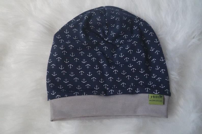 Beanie-Mütze Anker marineblau grau Bild 1