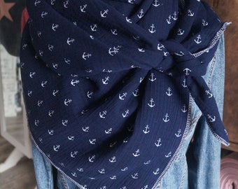 Back in stock!***XXL triangle cloth anchor dark blue/white muslin scarf muslin cloth anchor