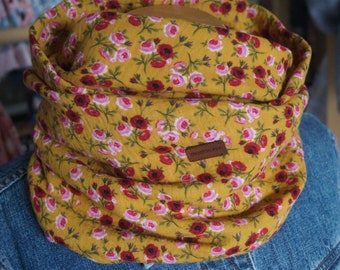 Loopschal "Blümchen" senfgelb rosa pink weinrot grün