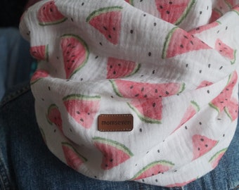 Loop scarf muslin white pink melon tube scarf melon loop melon momseven