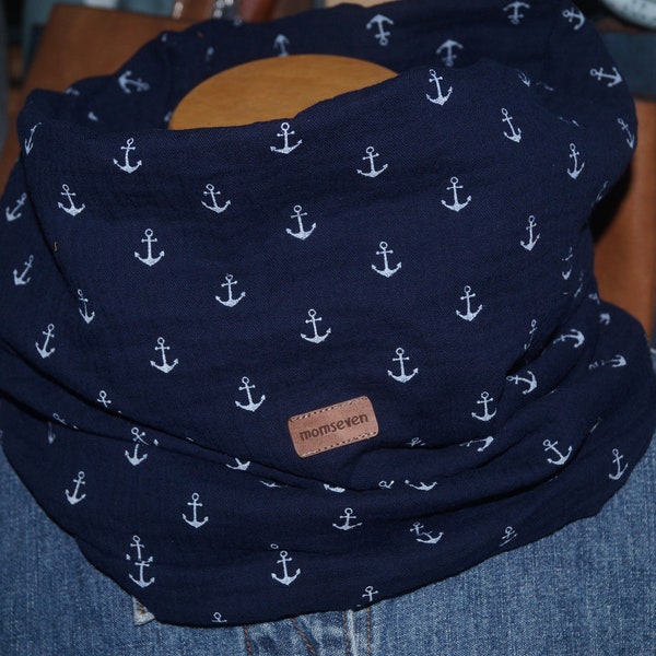 Loop scarf muslin blue white anchor loop dark blue