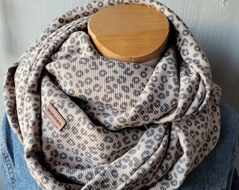 Wieder vorrätig!!! Rippstrick Jersey Loopschal Leopardenmuster dunkelbeige
