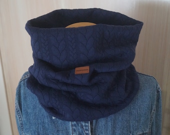 Slip scarf cuddly loop blue cable pattern scarf dark blue
