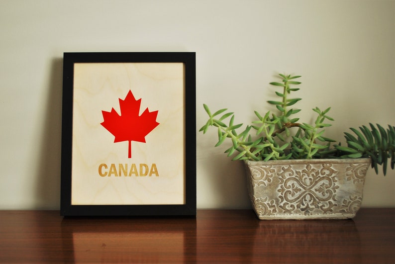 canada maple leaf wood print vinyl sign wall art wood etsy