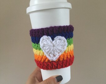 Love is Love - rainbow heart cup cozy