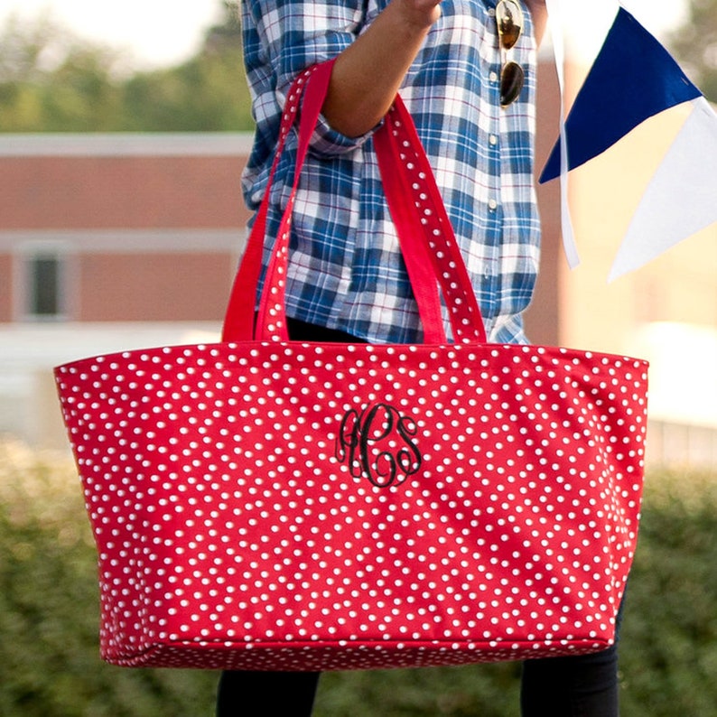 Single Letter~ More Color /& Embroidery Options are available in my Store Red and White Ultimate Tote