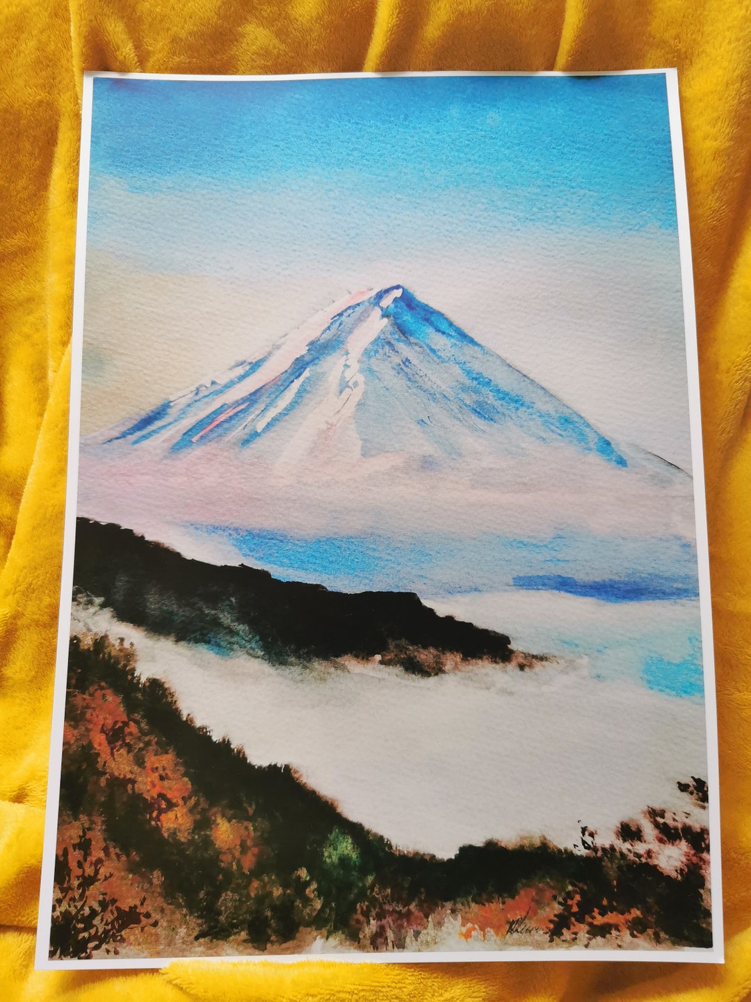 Mount Fuji Watercolor Print: Japanese Mountain Landscape Art (A3) - Etsy