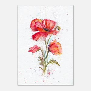 Impresión en lienzo de amapolas en acuarela: arte floral para pared, decoración del hogar