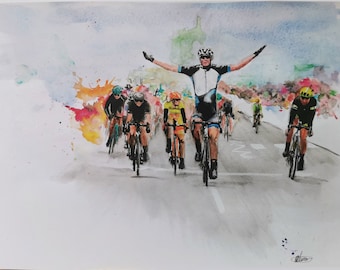 Winner, Watercolour print, Painting, Cycling Art, cycling Print, Home Decor, Stylish Art Print, Gifts for Him, Gifts for Her,