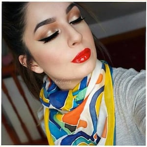 Mediterranean colours, Moroccan tile design, silk scarf, birthday gift, gift for her, wedding gift, summer, holiday scarf