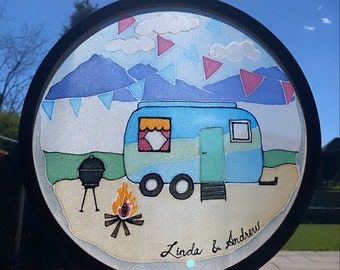 Camper van suncatcher,caravan, window decoration, personalised gifts,gift for her,gift for him,one of a kind, camping