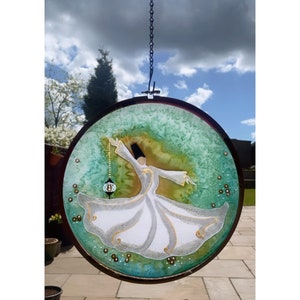 Window hanging suncatcher,Ivory, sage,silk, handmade gifts,unique,one of a kind, whirling dervish,Rumi art, personalized gifts,home decor zdjęcie 1