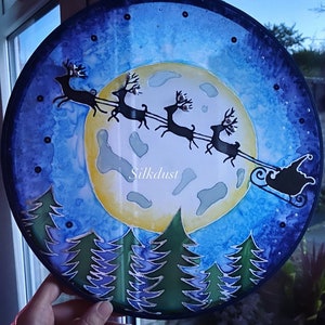 Santa sleigh,reindeers,Large window charm,window hanging decor,festive,christmas,home decor,gifts,one of a kind,sun catcher