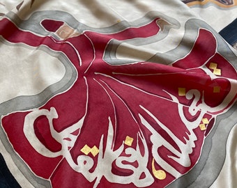 Whirling Dervish hand painted silk scarf,rumi quotes,rumi,rumi scarf,whirling dervishes,silk scarf