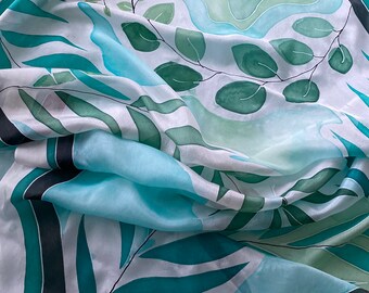 Palm leaves, eucalyptus, silk scarf, gift for her, unique, nature lovers, birthday gift, personalised gifts