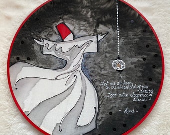 Black,white & Red whirling dervish,sun catcher,one of a kind,gift for her,home decor,Rumi,wall decor,housewarming gift,personalized gifts