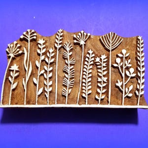 Large Wildflowers wood stamp Hand Carved Wild flowers Clay Pottery Fabric Textile Floral Indian Print Block