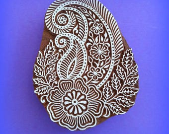Large Paisley Leaf Hand Carved Indian Wood Stamp Indian Printing Block