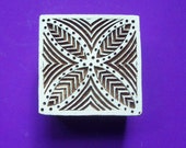 Abstract Leaf Hand Carved Square Wood Fabric Textile Stamp Indian Print Block (SQ16)