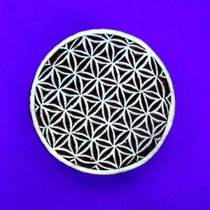 Flower of Life Round Wood Stamp Hand Carved Fabric Textile Indian Print Block