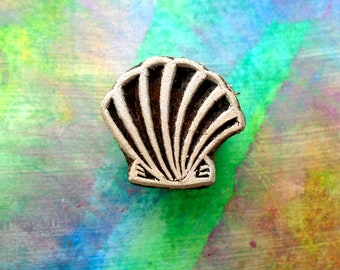 Seashell Wood Stamp Hand Carved Scalloped Shell Fabric Textile Pottery Clay Indian Print Block