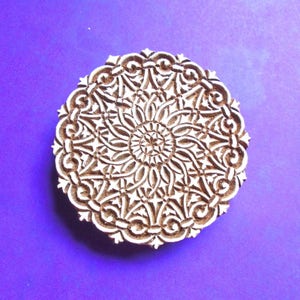 Large 5 Inch Hand Carved Geometric Round Fabric Textile Wood Stamp Indian Print Block