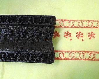 Hand Carved Old Indian Print Block Antique Vintage Large Wood Geometric Fabric Pottery Textile Batik Clay Border Stamp (V43)