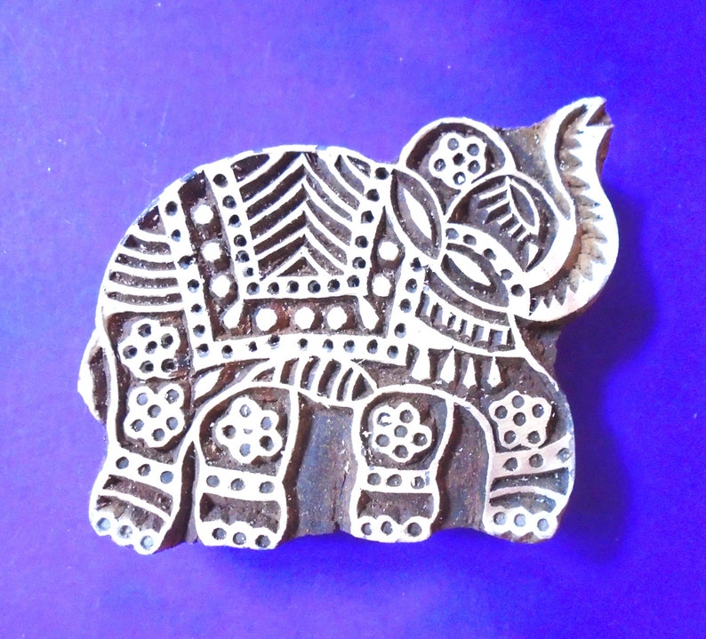 Elephant Hand Carved Wood Stamp Animal Textile Clay Pottery Etsy