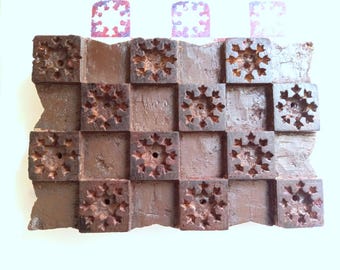 Large Wood Geometric Border Antique Vintage  Textile Clay Border Stamp Hand Carved Old Indian Print Block VBX2