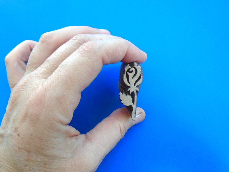 Rose Stalk Flower Hand Carved Floral Wood Fabric Textile Clay Stamp Indian Print Block 169
