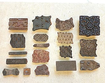 Set of 18 Imperfect Antique Vintage Large Wood Stamps  Hand Carved Old Indian Print Block --LOT 19