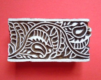 ON SALE Paisley Border Wood Stamp Hand Carved Indian Print Block for Clay Fabric