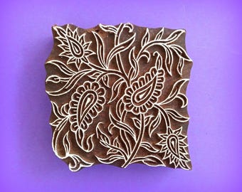 Hand Carved Large Paisley Square Wood Stamp with small defect